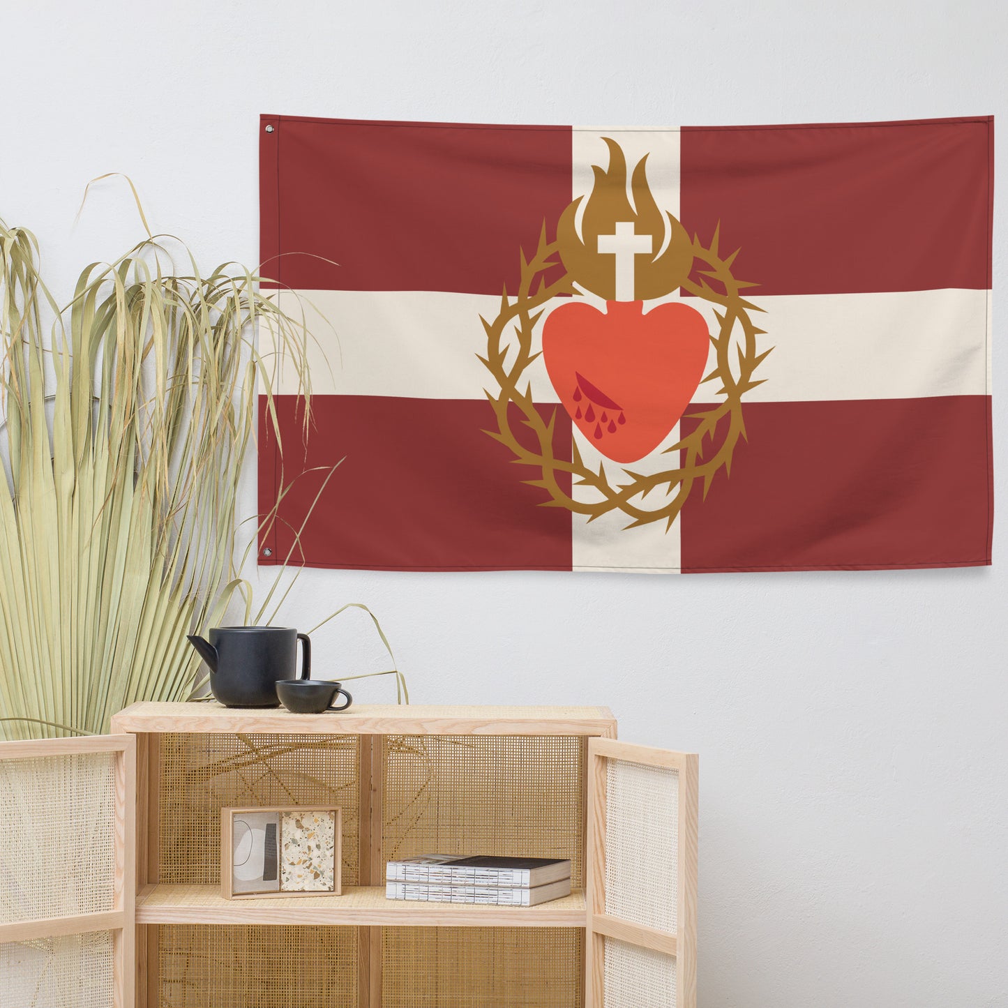 Flag: Sacred Heart of Jesus, Red with White Cross