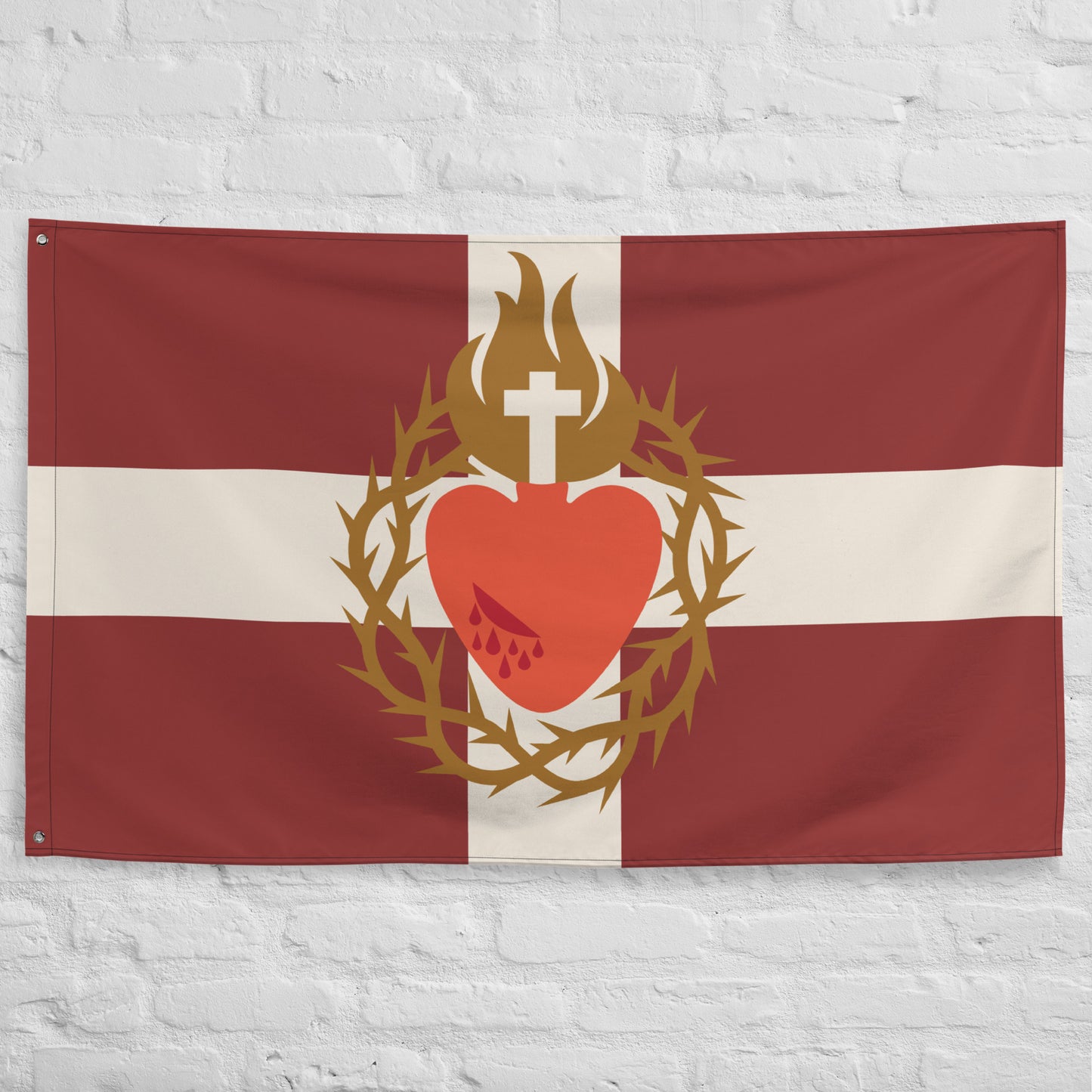 Flag: Sacred Heart of Jesus, Red with White Cross