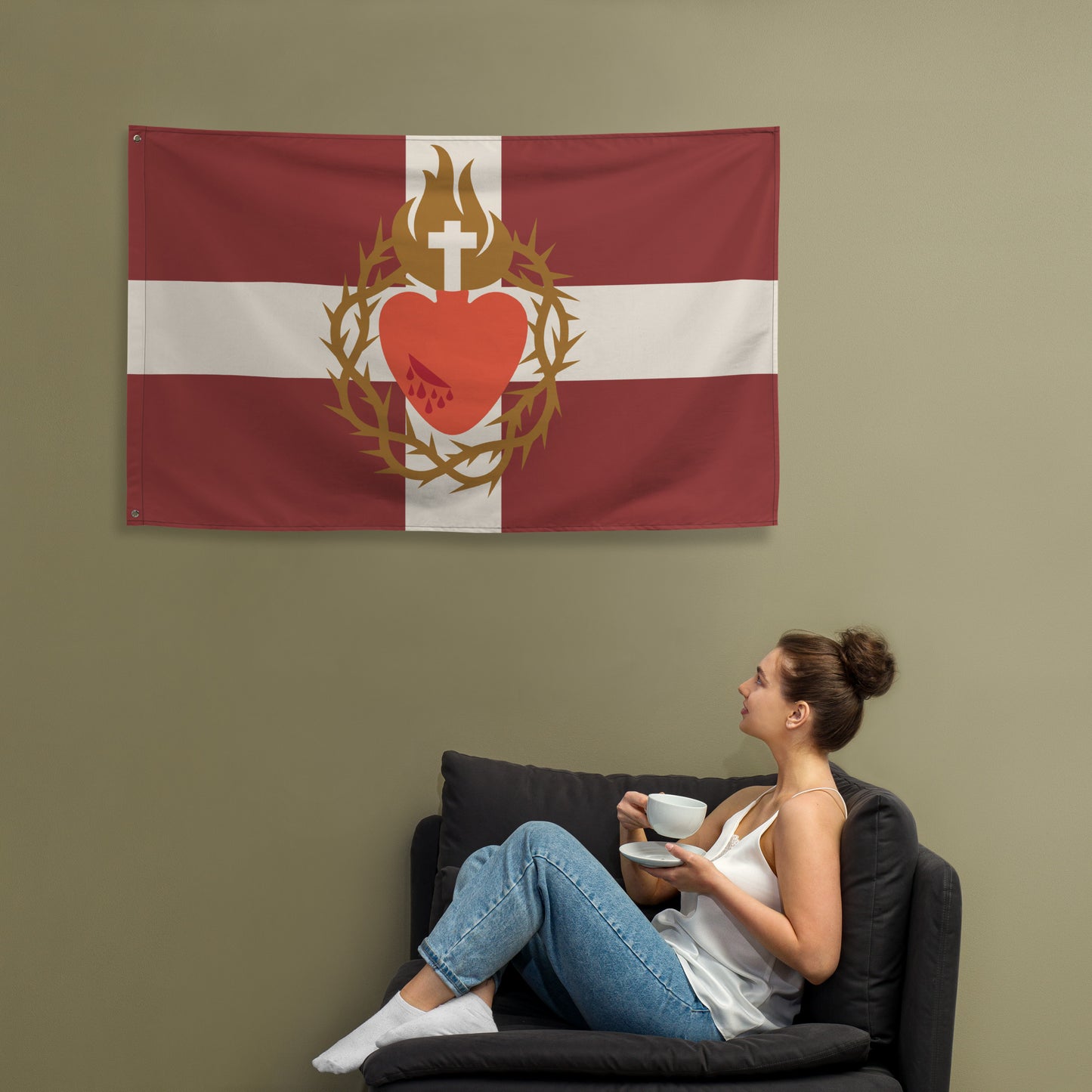 Flag: Sacred Heart of Jesus, Red with White Cross