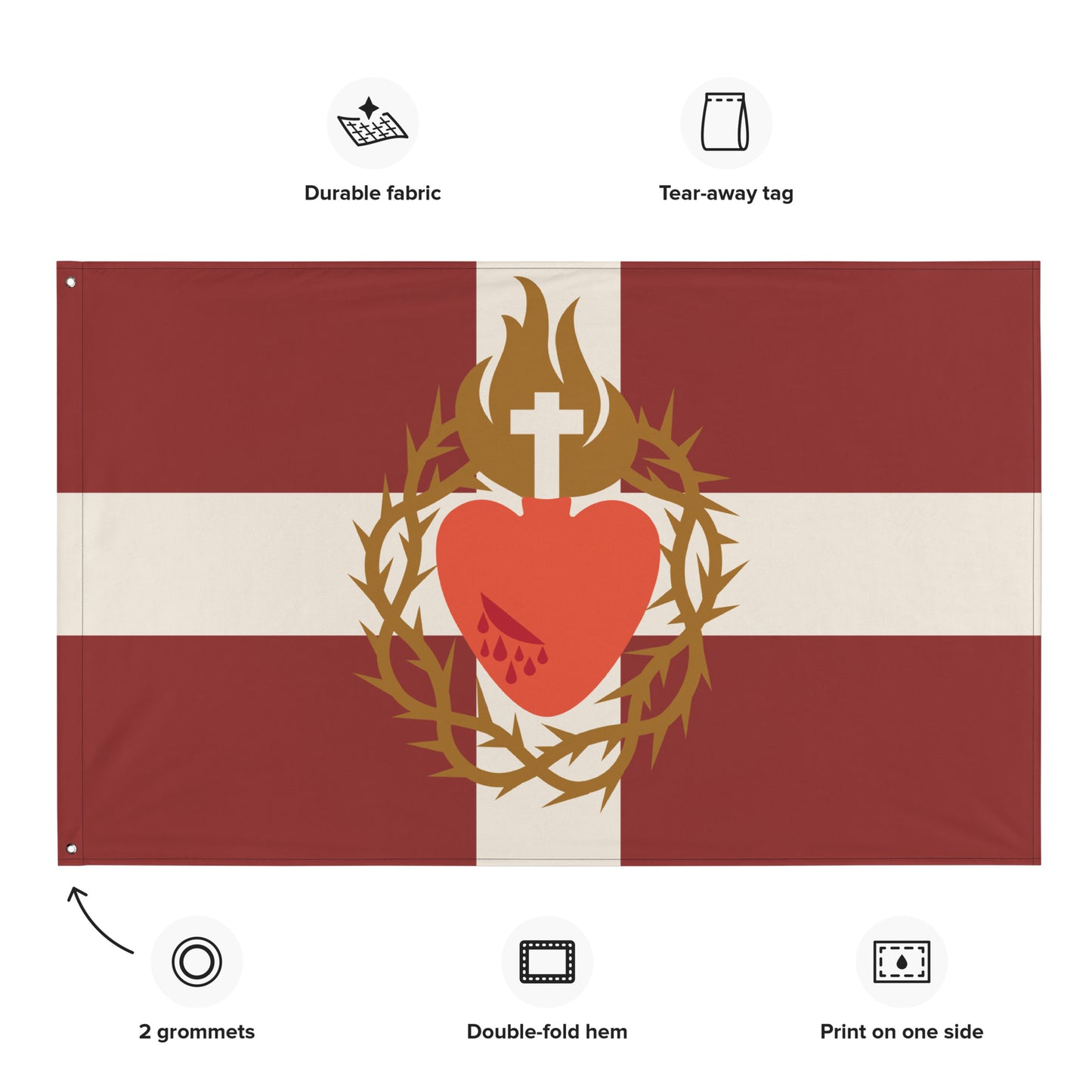 Flag: Sacred Heart of Jesus, Red with White Cross
