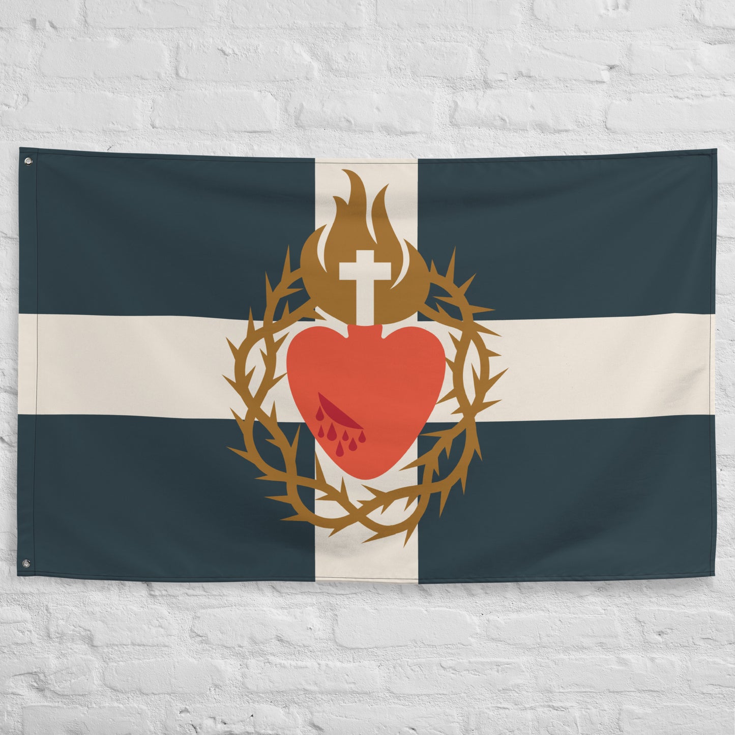 Flag: Sacred Heart of Jesus, Navy with White Cross