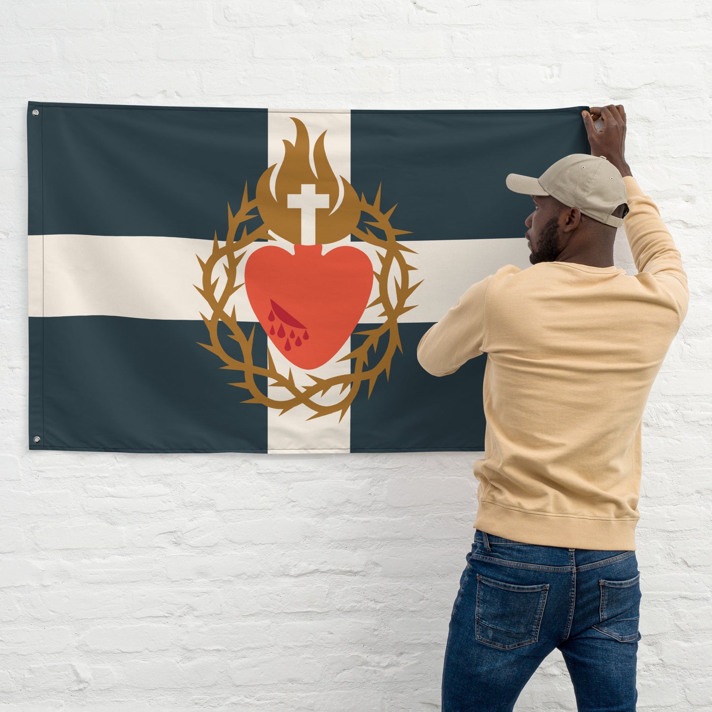 Flag: Sacred Heart of Jesus, Navy with White Cross