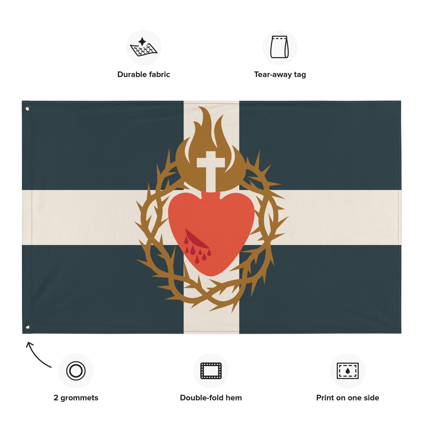 Flag: Sacred Heart of Jesus, Navy with White Cross
