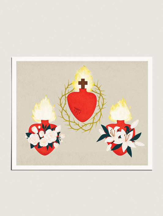 Print: Holy Family Hearts Trio, 14x11