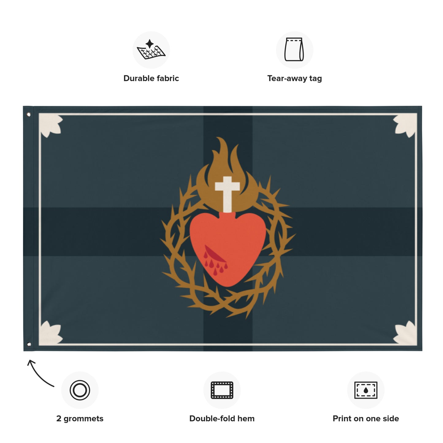 Flag: Sacred Heart of Jesus, Navy Horizontal