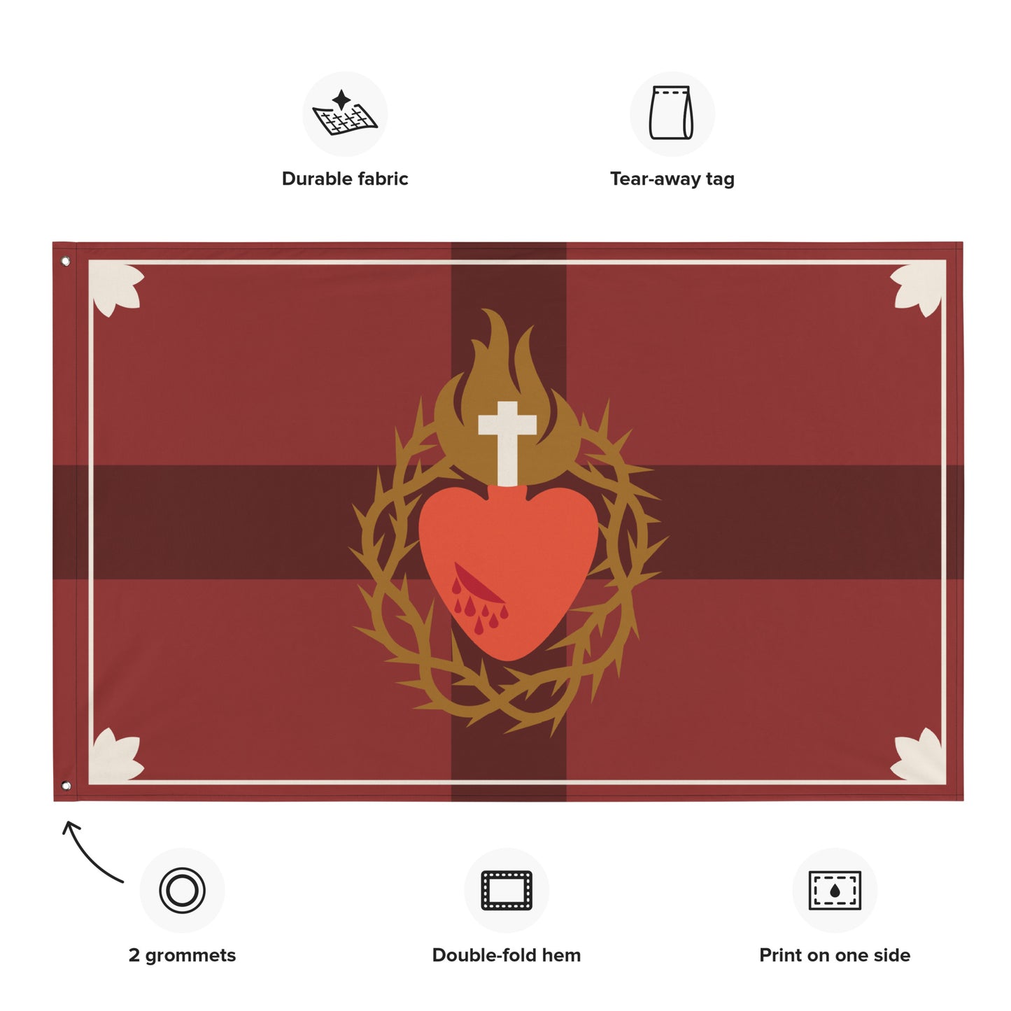 Flag: Sacred Heart of Jesus, Red Horizontal