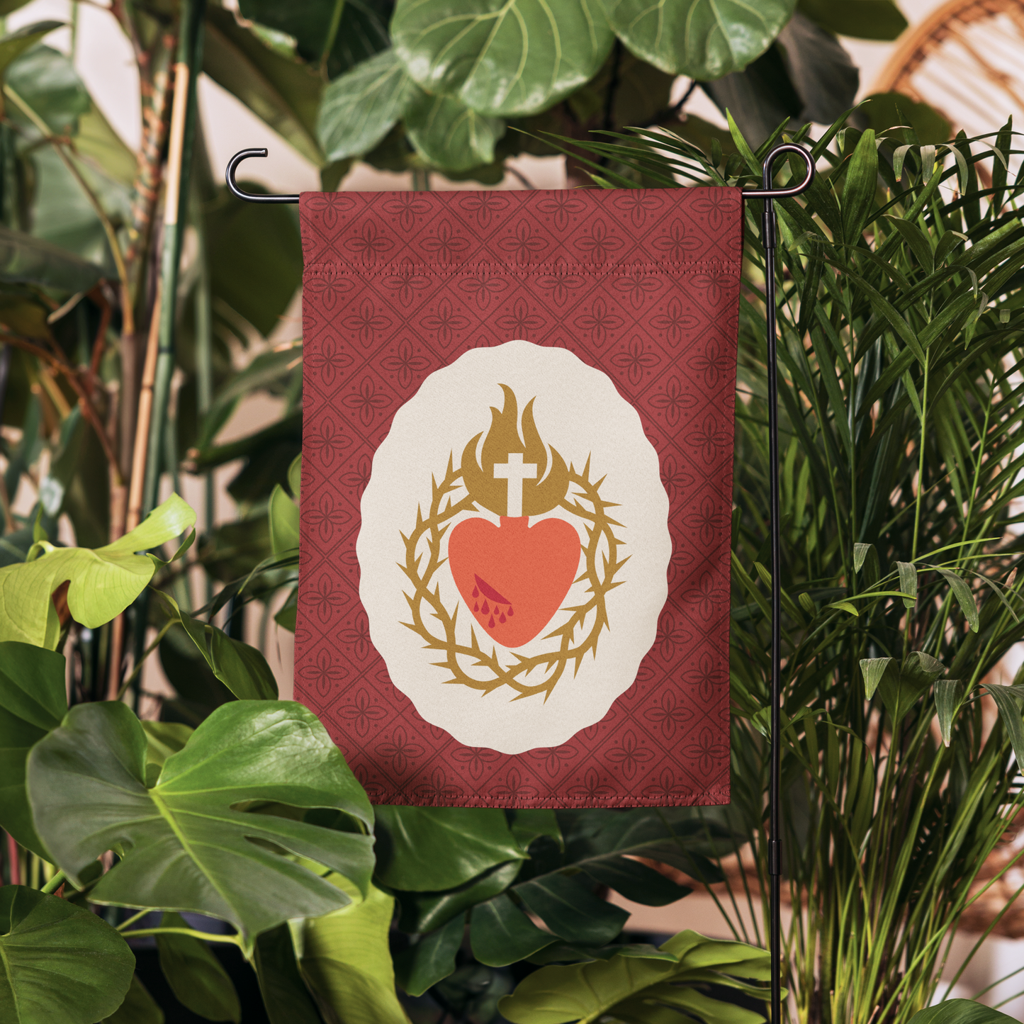 Sacred Heart Garden Flag Red Oval
