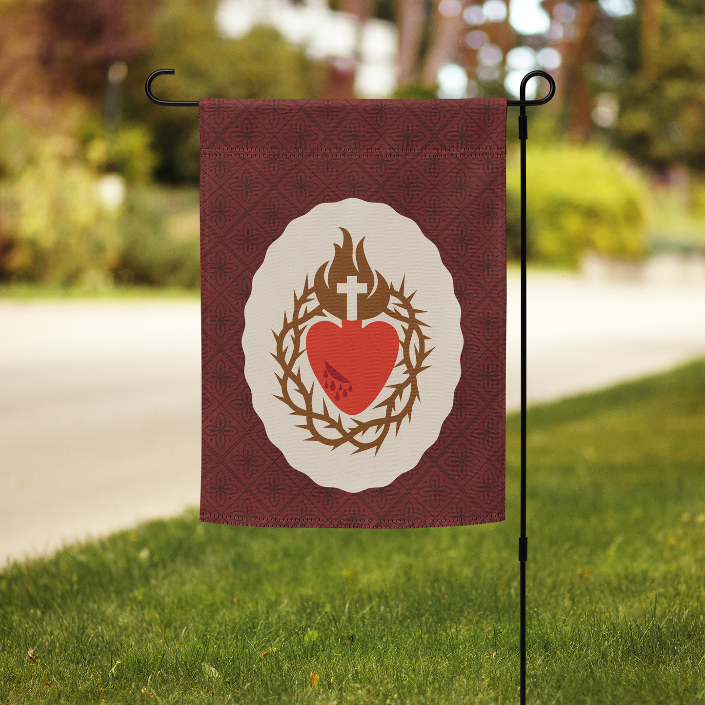 Sacred Heart Garden Flag Red Oval