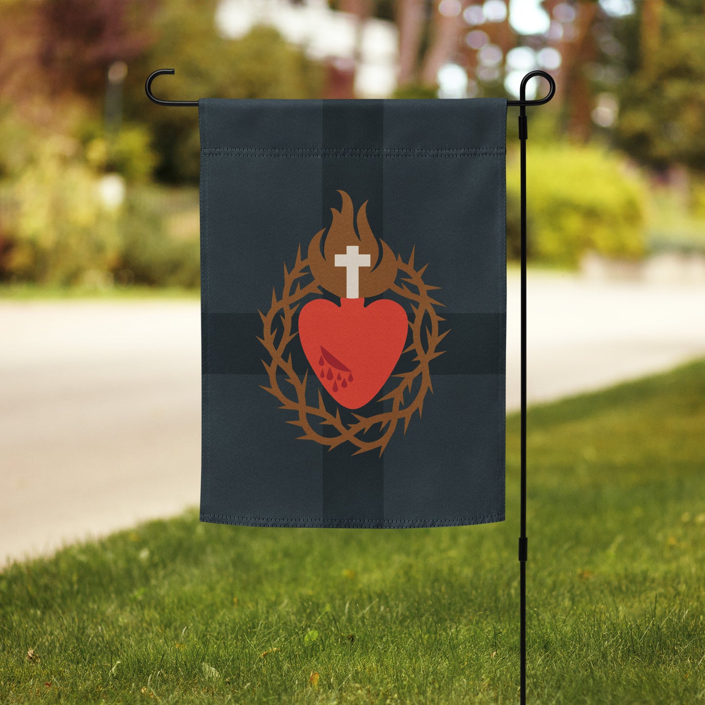 Sacred Heart Garden Flag Navy Cross